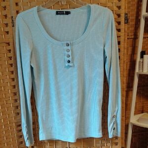 Kissfix Women’s Light Blue Ribbed  Long Sleeve Top